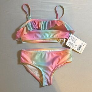 H&M Kids Pastel Rainbow Bikini Set with Ruffled Neckline Size 5T/6